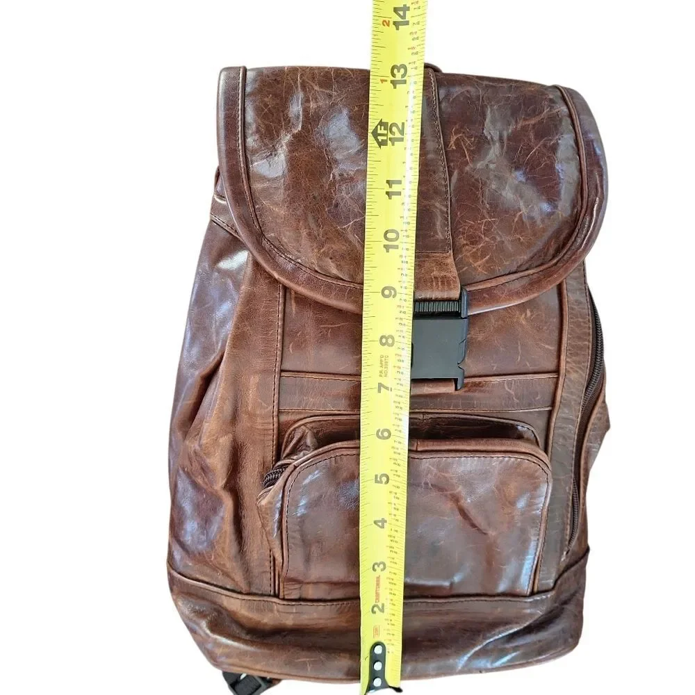 Vintage Boho Waxed Brown Leather Backpack Convertible Strap Rucksack Knapsack